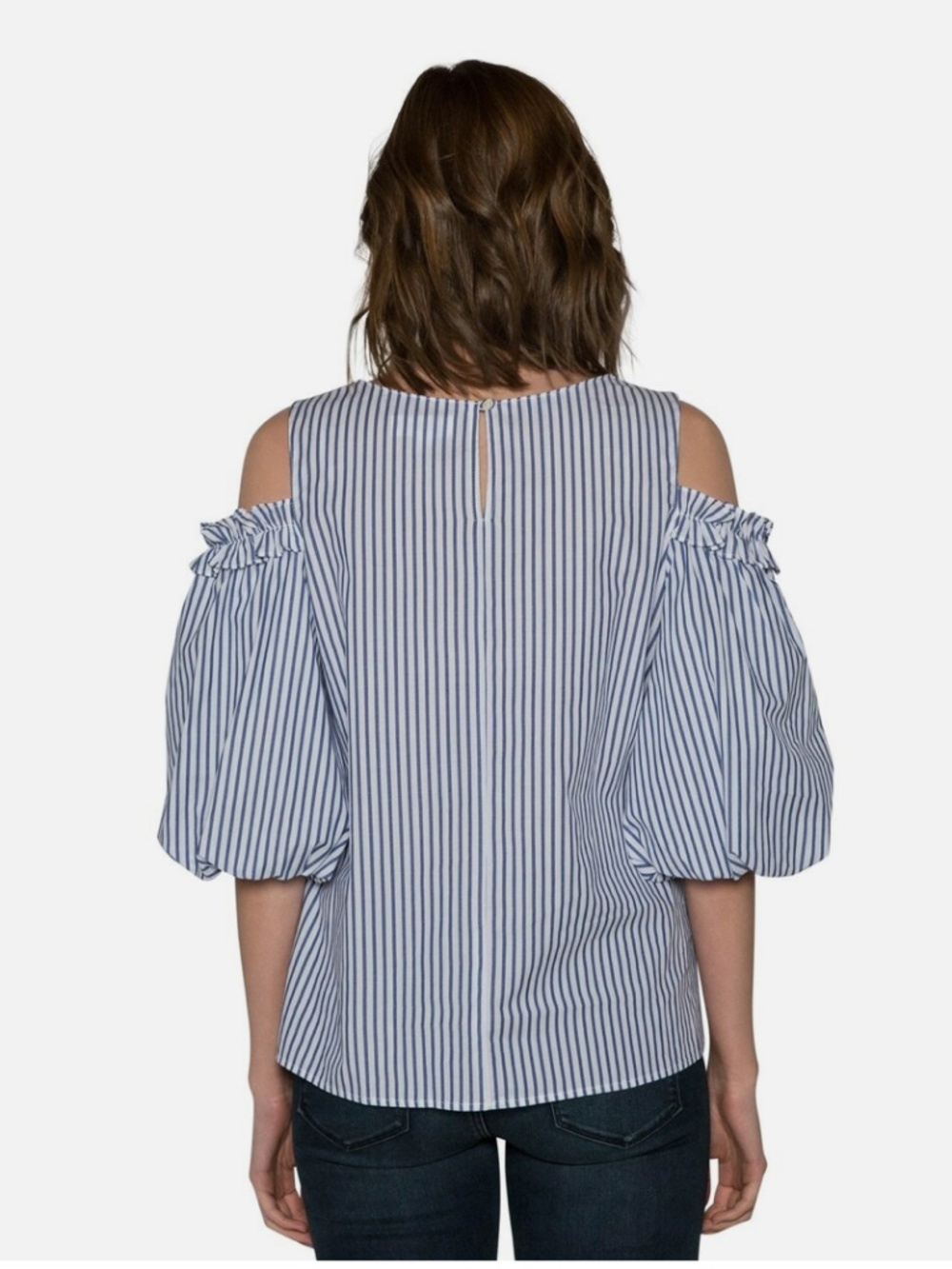 Velvet by Graham & Spencer Bruna Striped Cold Shoulder Puff Sleeve Top Blouse XS - Picture 2 of 13